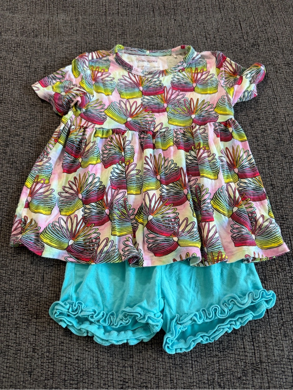 Posh Peanut Multicolor Floral Swirl Top with Aquamarine Ruffle Shorts